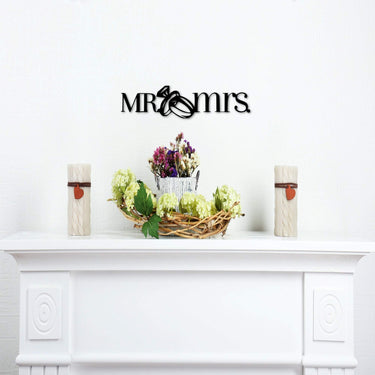 Mr and Mrs Sign with Wedding Rings | Metal Master Bedroom Decor | Wedding Gift | Husband and Wife Wedding Sign | Anniversary Gift for Wif|